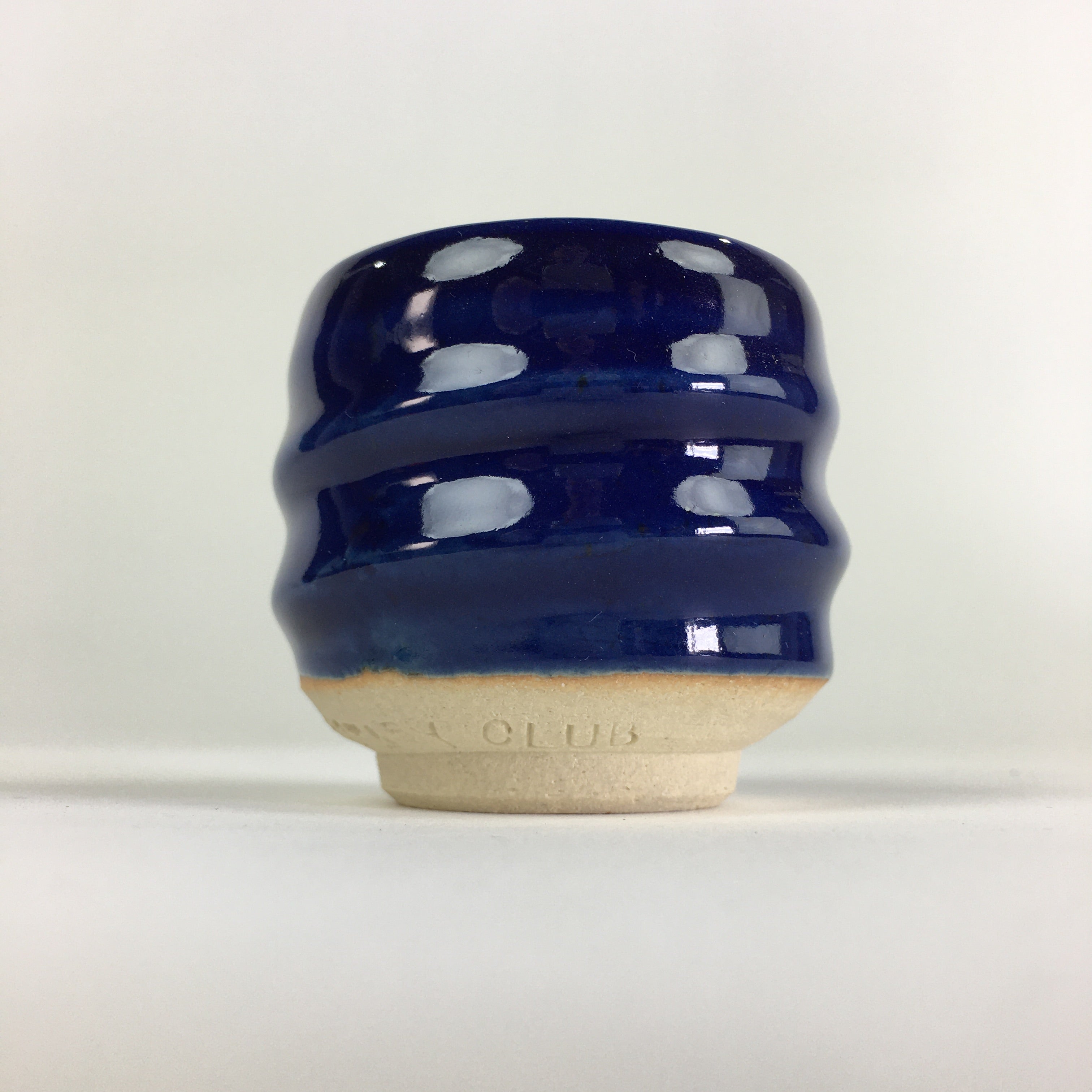 Japanese Ceramic Sake Cup Vtg Pottery Blue Glaze Guinomi Ochoko G49