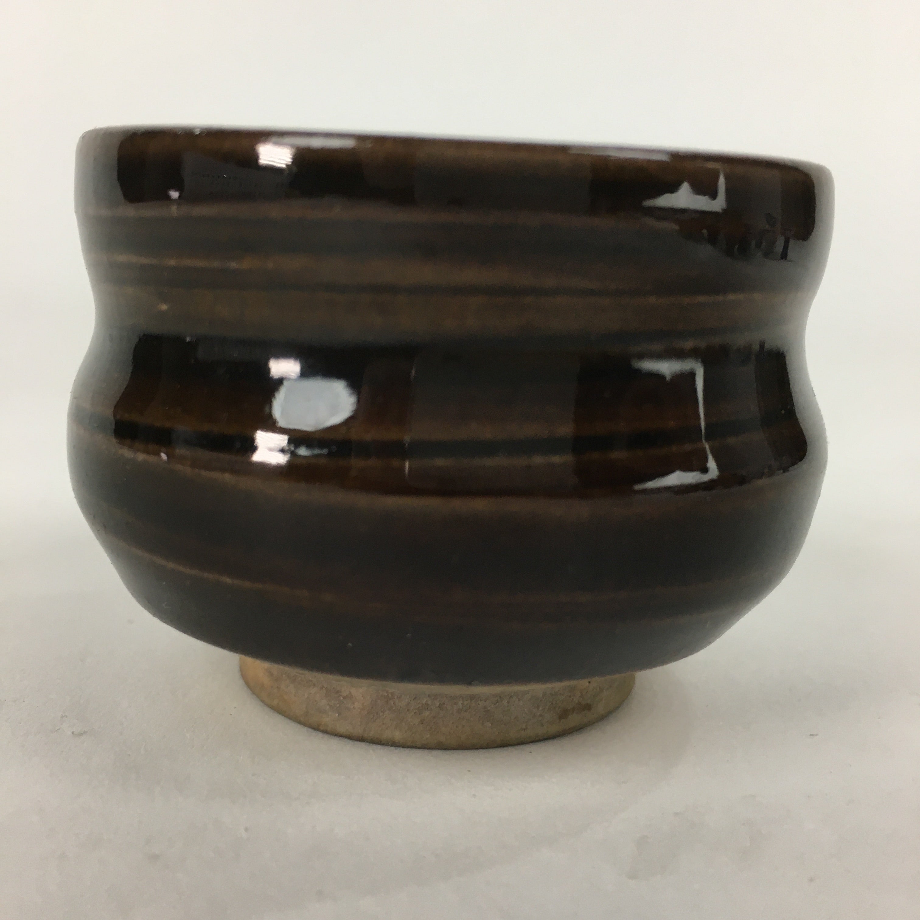 Japanese Ceramic Sake Cup Vtg Pottery Brown Glaze Guinomi Ochoko G31