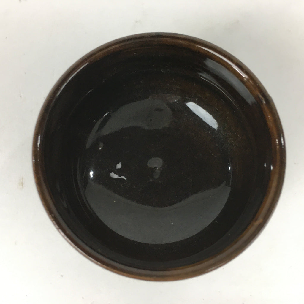 Japanese Ceramic Sake Cup Vtg Pottery Brown Glaze Guinomi Ochoko G31