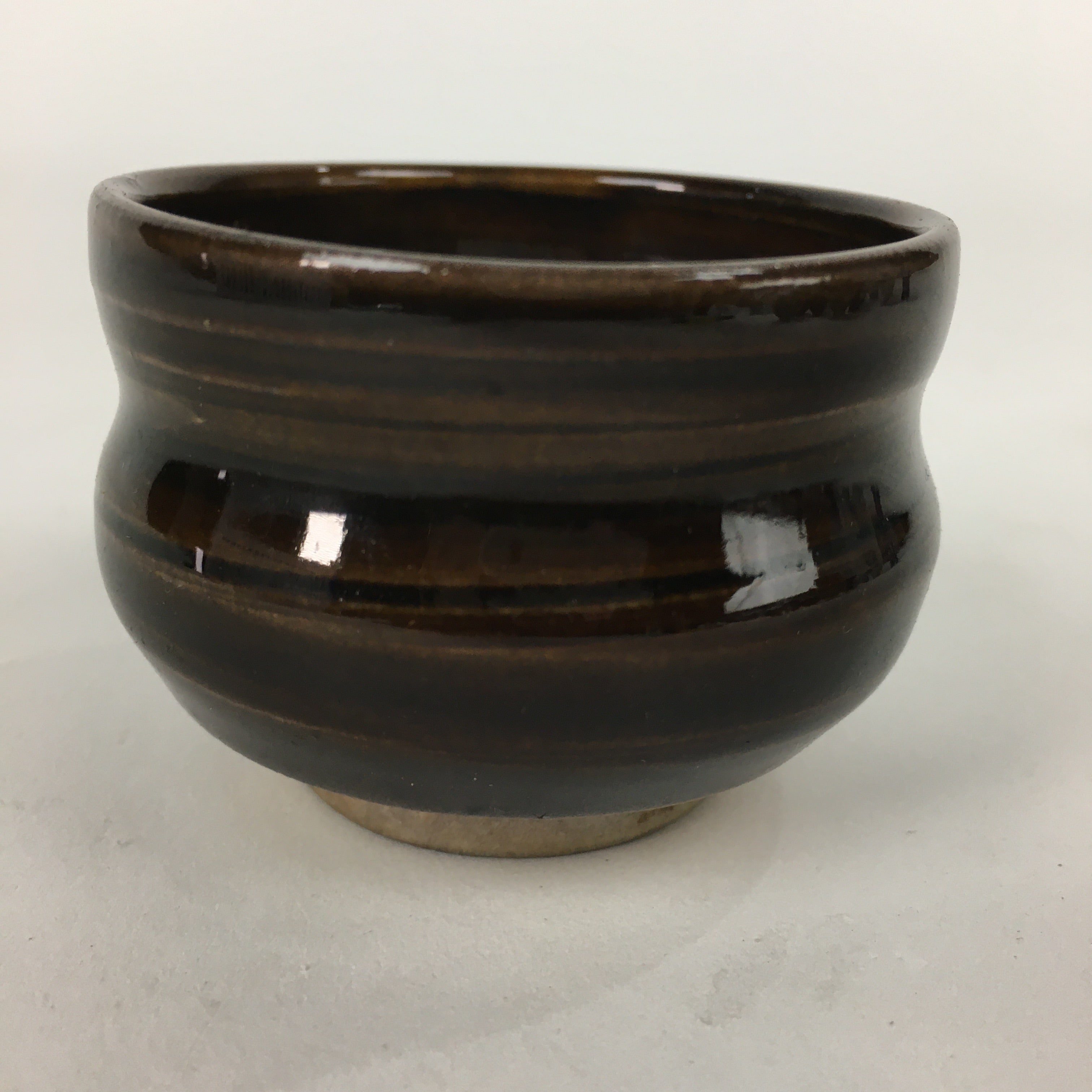 Japanese Ceramic Sake Cup Vtg Pottery Brown Glaze Guinomi Ochoko G31