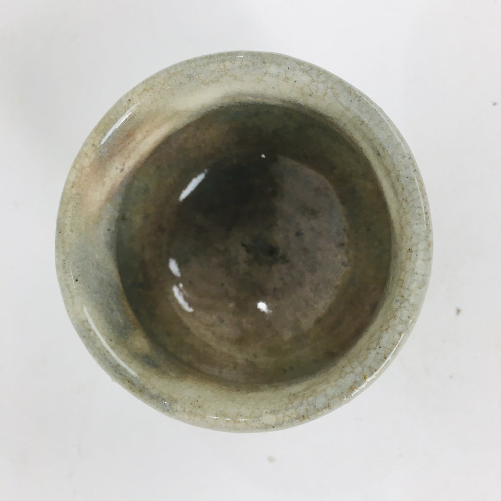 Japanese Ceramic Sake Cup Vtg Pottery Guinomi Ochoko Beige Clacked Glaze GU911