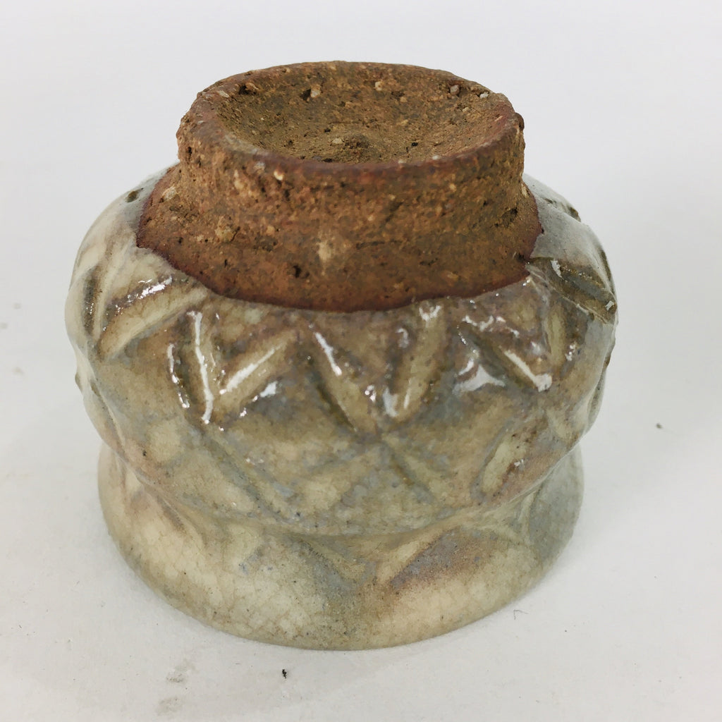 Japanese Ceramic Sake Cup Vtg Pottery Guinomi Ochoko Beige Clacked Glaze GU911