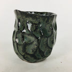 Japanese Ceramic Sake Cup Vtg Pottery Guinomi Ochoko Black Glaze Dimple GU916