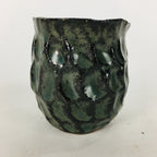 Japanese Ceramic Sake Cup Vtg Pottery Guinomi Ochoko Black Glaze Dimple GU916