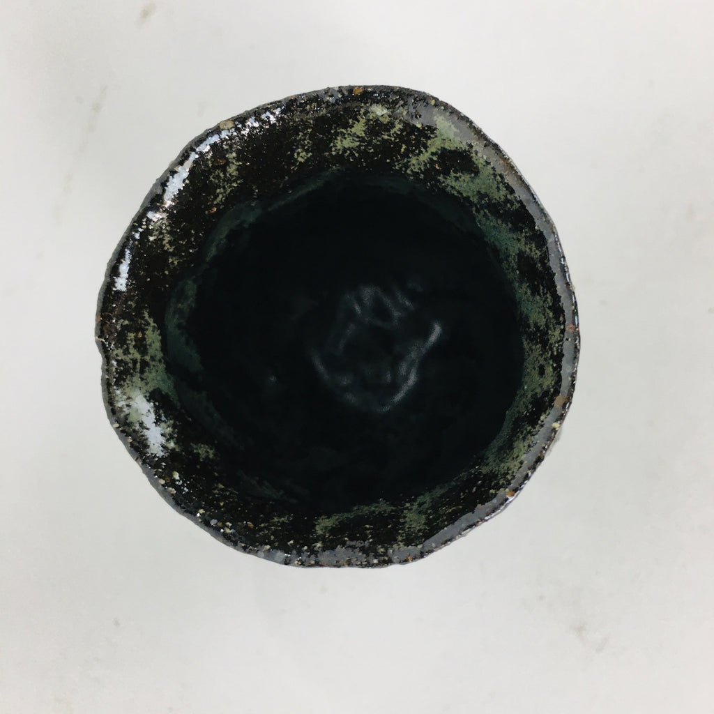 Japanese Ceramic Sake Cup Vtg Pottery Guinomi Ochoko Black Glaze Dimple GU916
