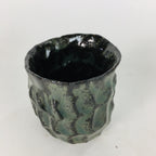 Japanese Ceramic Sake Cup Vtg Pottery Guinomi Ochoko Black Glaze Dimple GU916