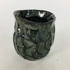 Japanese Ceramic Sake Cup Vtg Pottery Guinomi Ochoko Black Glaze Dimple GU916
