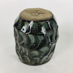 Japanese Ceramic Sake Cup Vtg Pottery Guinomi Ochoko Black Glaze Dimple GU920