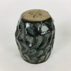 Japanese Ceramic Sake Cup Vtg Pottery Guinomi Ochoko Black Glaze Dimple GU920