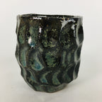 Japanese Ceramic Sake Cup Vtg Pottery Guinomi Ochoko Black Glaze Dimple GU920
