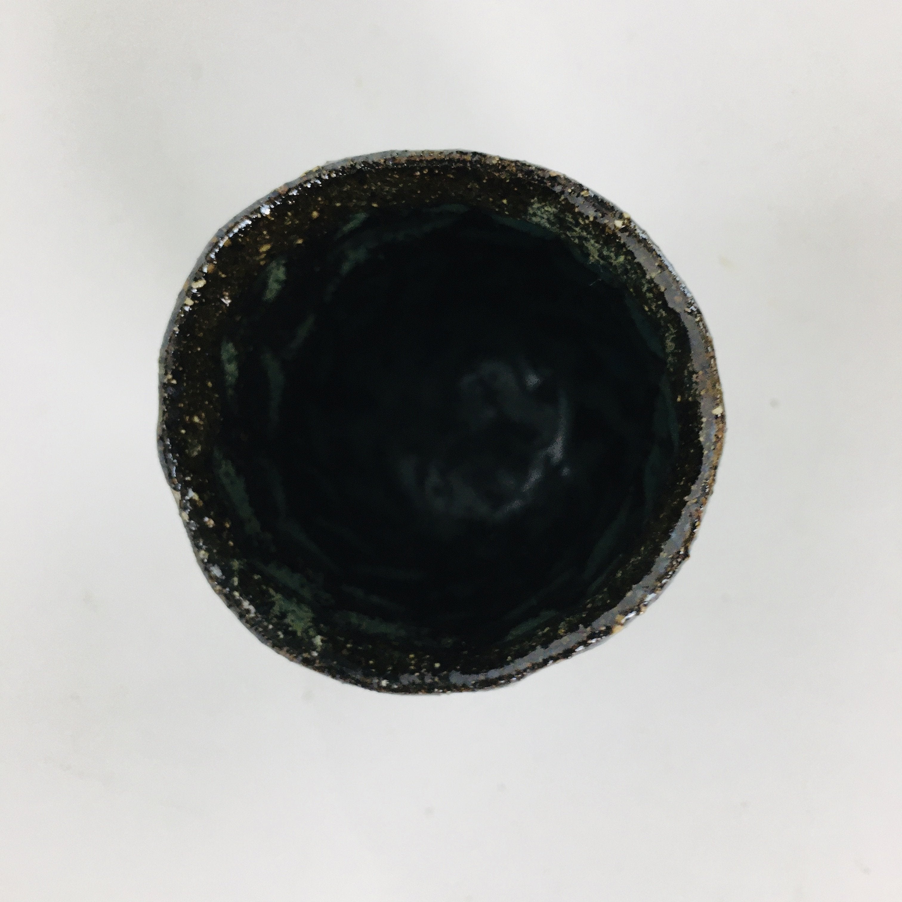 Japanese Ceramic Sake Cup Vtg Pottery Guinomi Ochoko Black Glaze Dimple GU920