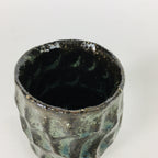 Japanese Ceramic Sake Cup Vtg Pottery Guinomi Ochoko Black Glaze Dimple GU920