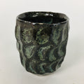 Japanese Ceramic Sake Cup Vtg Pottery Guinomi Ochoko Black Glaze Dimple GU920