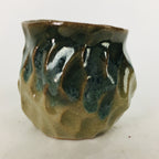 Japanese Ceramic Sake Cup Vtg Pottery Guinomi Ochoko Green Brown Dimple GU 917
