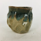 Japanese Ceramic Sake Cup Vtg Pottery Guinomi Ochoko Green Brown Dimple GU 917