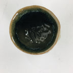 Japanese Ceramic Sake Cup Vtg Pottery Guinomi Ochoko Green Brown Dimple GU 917