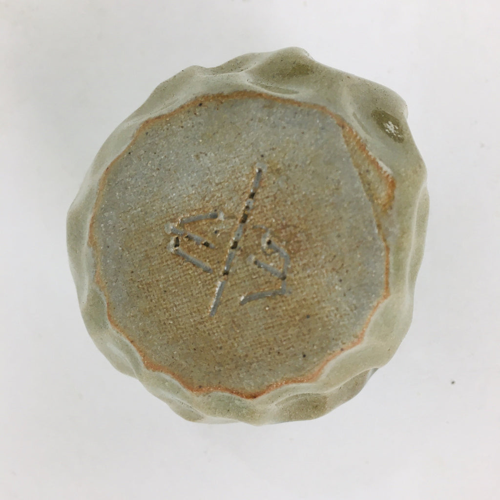 Japanese Ceramic Sake Cup Vtg Pottery Guinomi Ochoko Green Brown Dimple GU 917