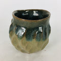 Japanese Ceramic Sake Cup Vtg Pottery Guinomi Ochoko Green Brown Dimple GU 917