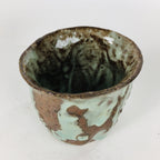 Japanese Ceramic Sake Cup Vtg Pottery Guinomi Ochoko Green Brown GU 919