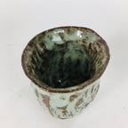 Japanese Ceramic Sake Cup Vtg Pottery Guinomi Ochoko Green Brown GU 919