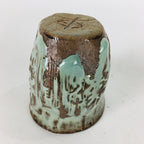 Japanese Ceramic Sake Cup Vtg Pottery Guinomi Ochoko Green Brown GU 919