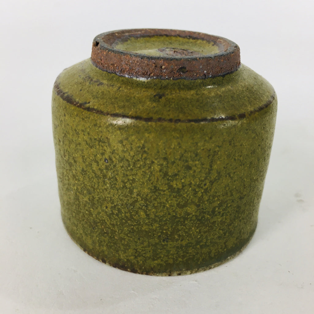 Japanese Ceramic Sake Cup Vtg Pottery Guinomi Ochoko Olive Green Glaze GU909