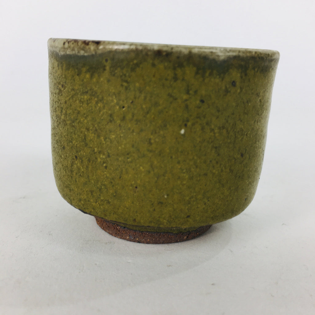 Japanese Ceramic Sake Cup Vtg Pottery Guinomi Ochoko Olive Green Glaze GU909