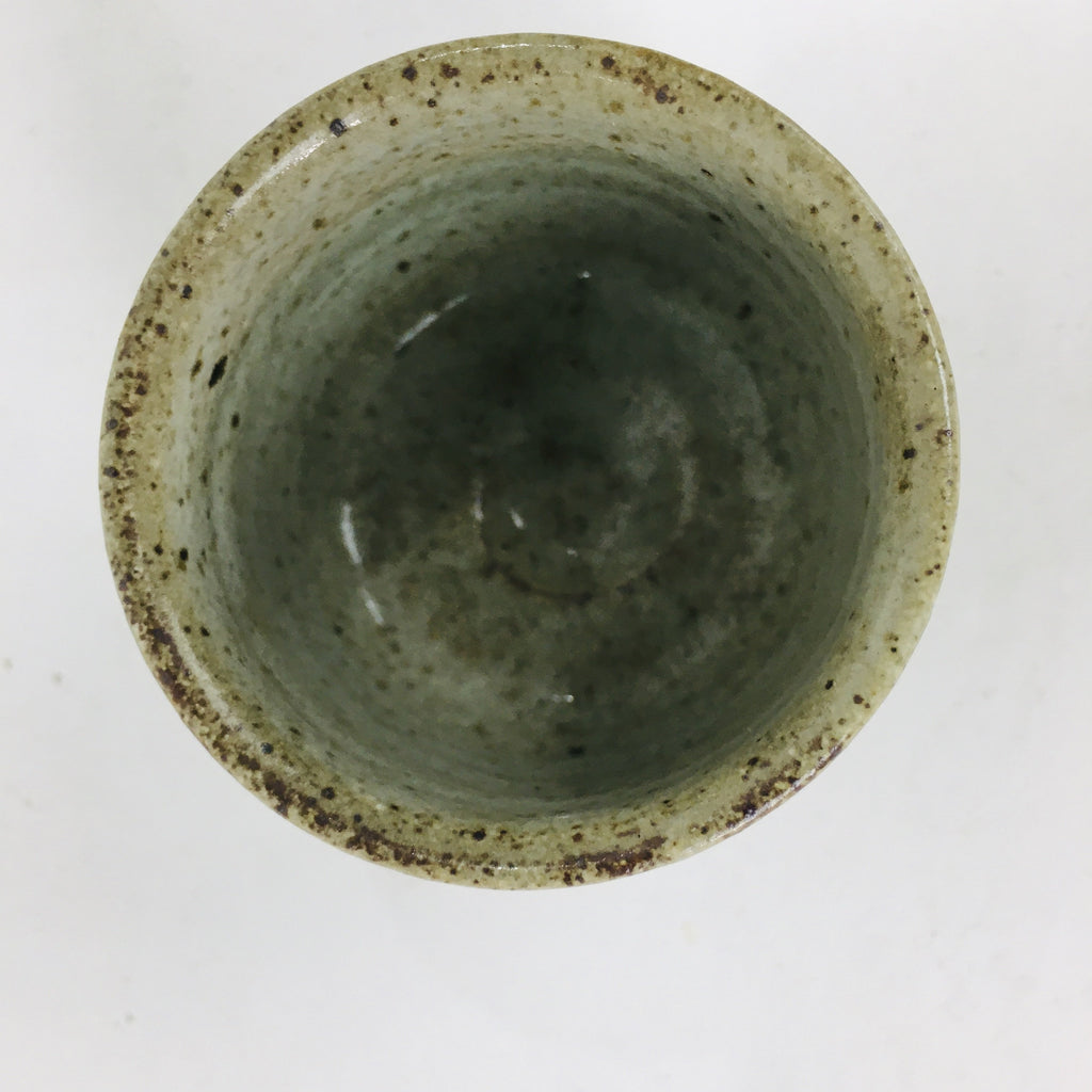 Japanese Ceramic Sake Cup Vtg Pottery Guinomi Ochoko Olive Green Glaze GU909