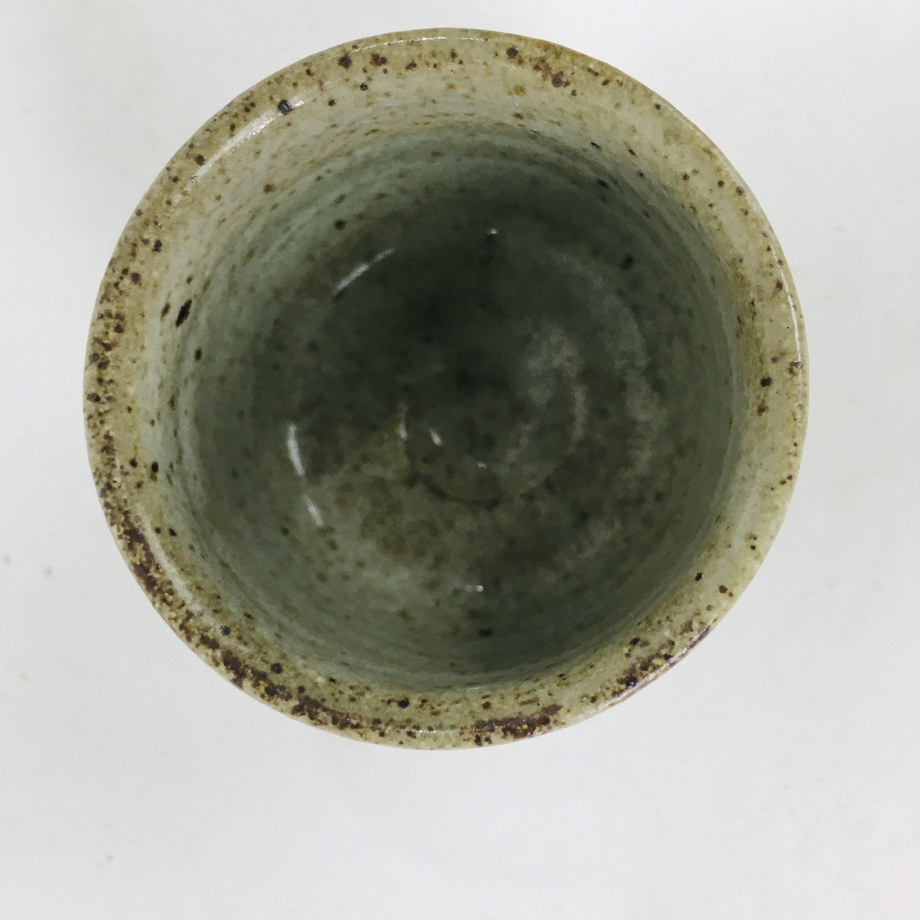 Japanese Ceramic Sake Cup Vtg Pottery Guinomi Ochoko Olive Green Glaze GU909