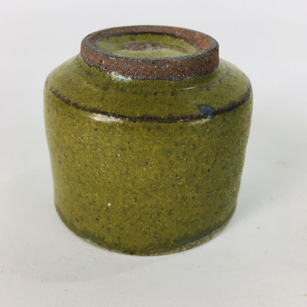 Japanese Ceramic Sake Cup Vtg Pottery Guinomi Ochoko Olive Green Glaze GU909