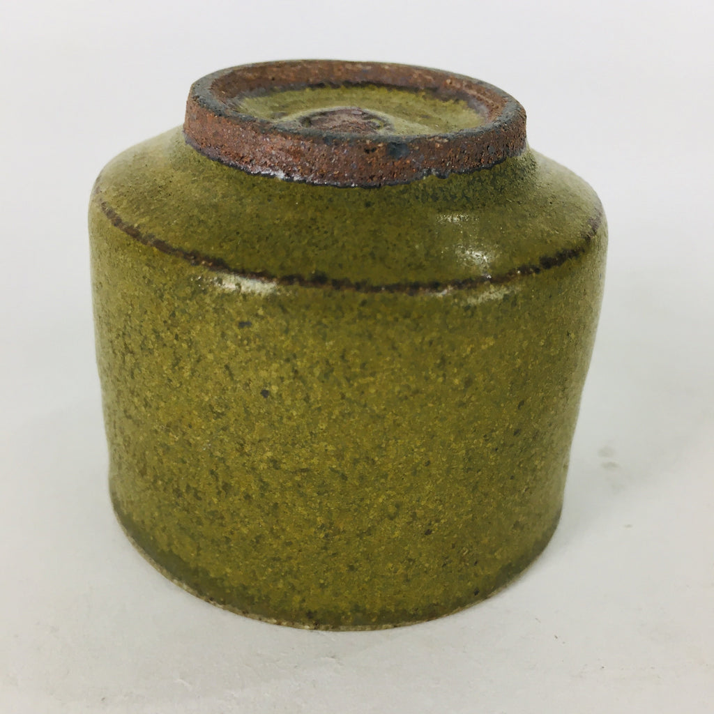 Japanese Ceramic Sake Cup Vtg Pottery Guinomi Ochoko Olive Green Glaze GU909