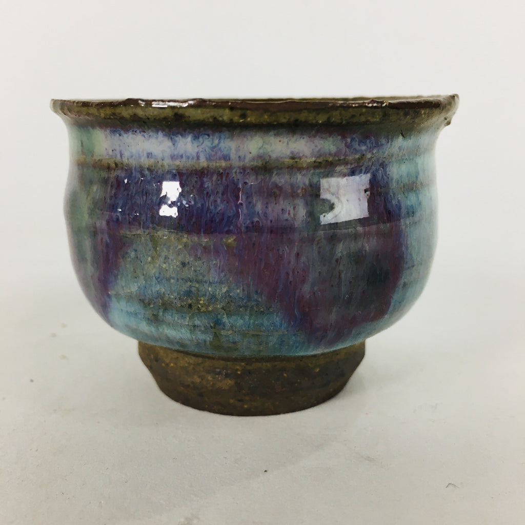 Japanese Ceramic Sake Cup Vtg Pottery Guinomi Ochoko blue Purple Glaze GU910