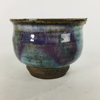 Japanese Ceramic Sake Cup Vtg Pottery Guinomi Ochoko blue Purple Glaze GU910