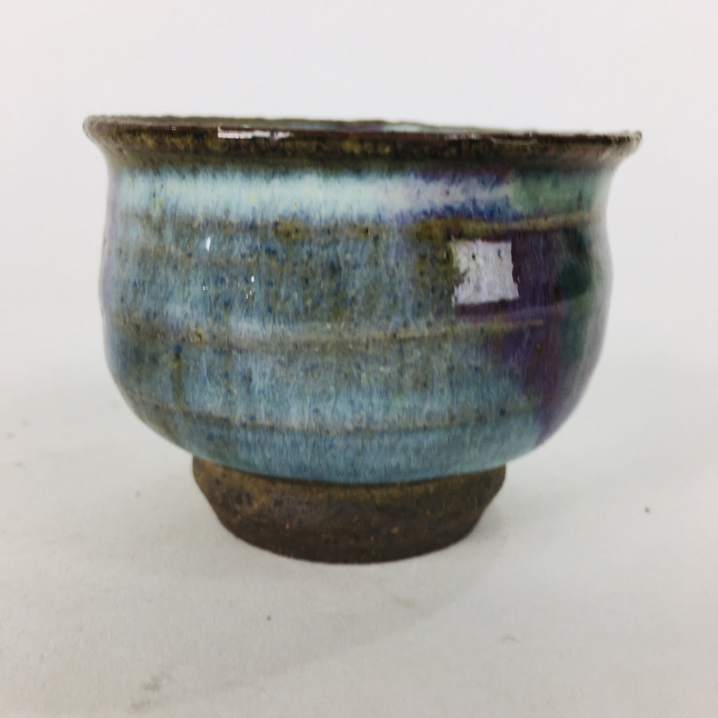 Japanese Ceramic Sake Cup Vtg Pottery Guinomi Ochoko blue Purple Glaze GU910