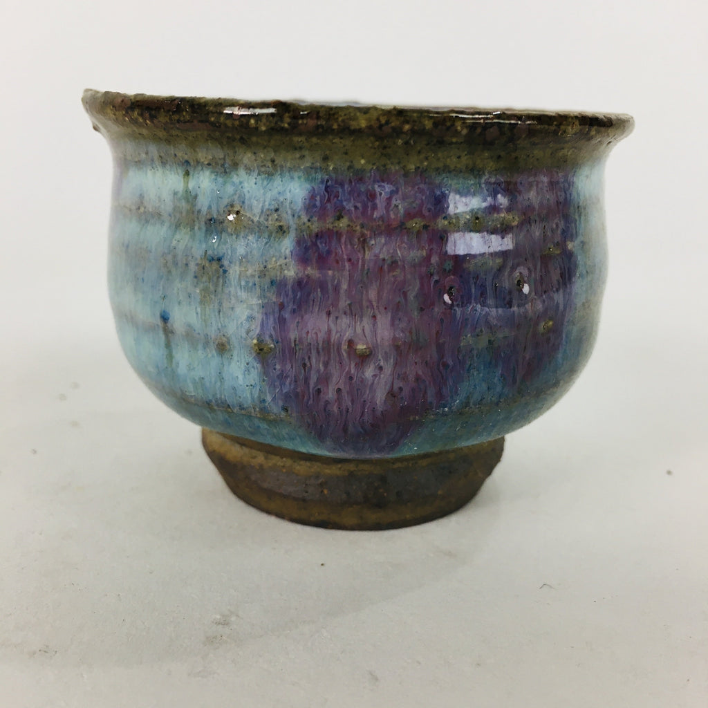 Japanese Ceramic Sake Cup Vtg Pottery Guinomi Ochoko blue Purple Glaze GU910