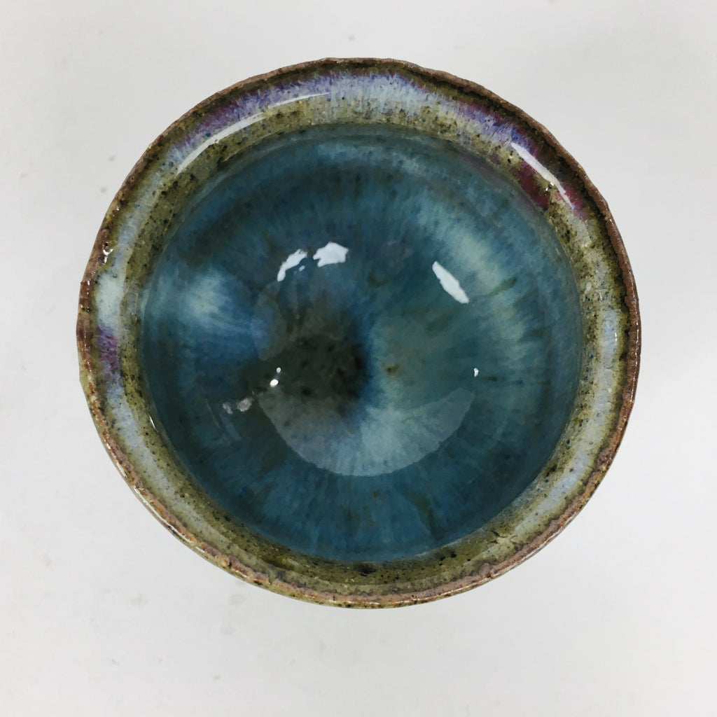Japanese Ceramic Sake Cup Vtg Pottery Guinomi Ochoko blue Purple Glaze GU910