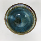 Japanese Ceramic Sake Cup Vtg Pottery Guinomi Ochoko blue Purple Glaze GU910
