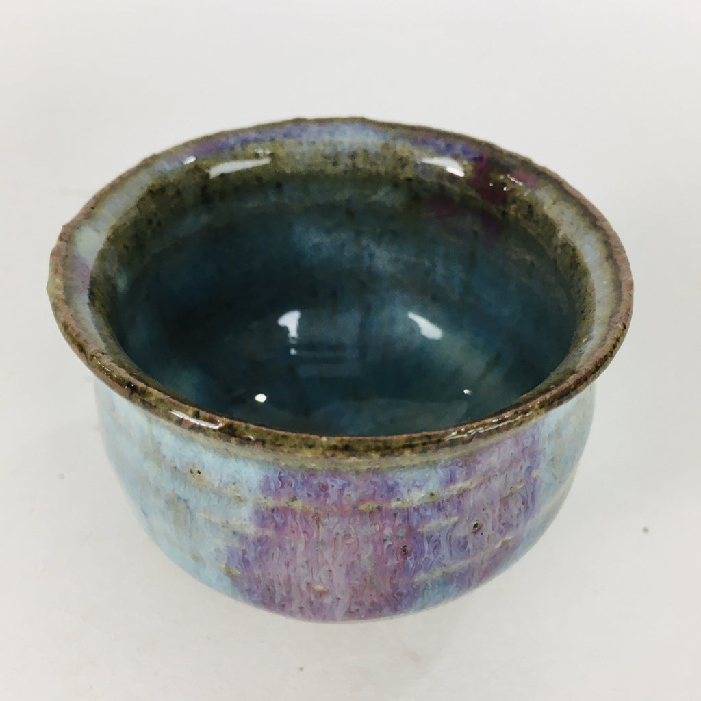 Japanese Ceramic Sake Cup Vtg Pottery Guinomi Ochoko blue Purple Glaze GU910