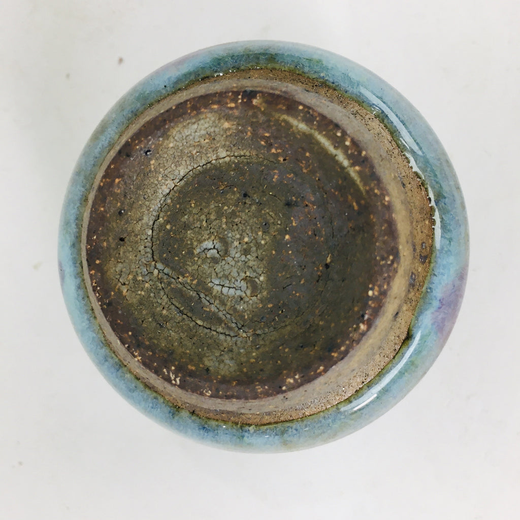 Japanese Ceramic Sake Cup Vtg Pottery Guinomi Ochoko blue Purple Glaze GU910