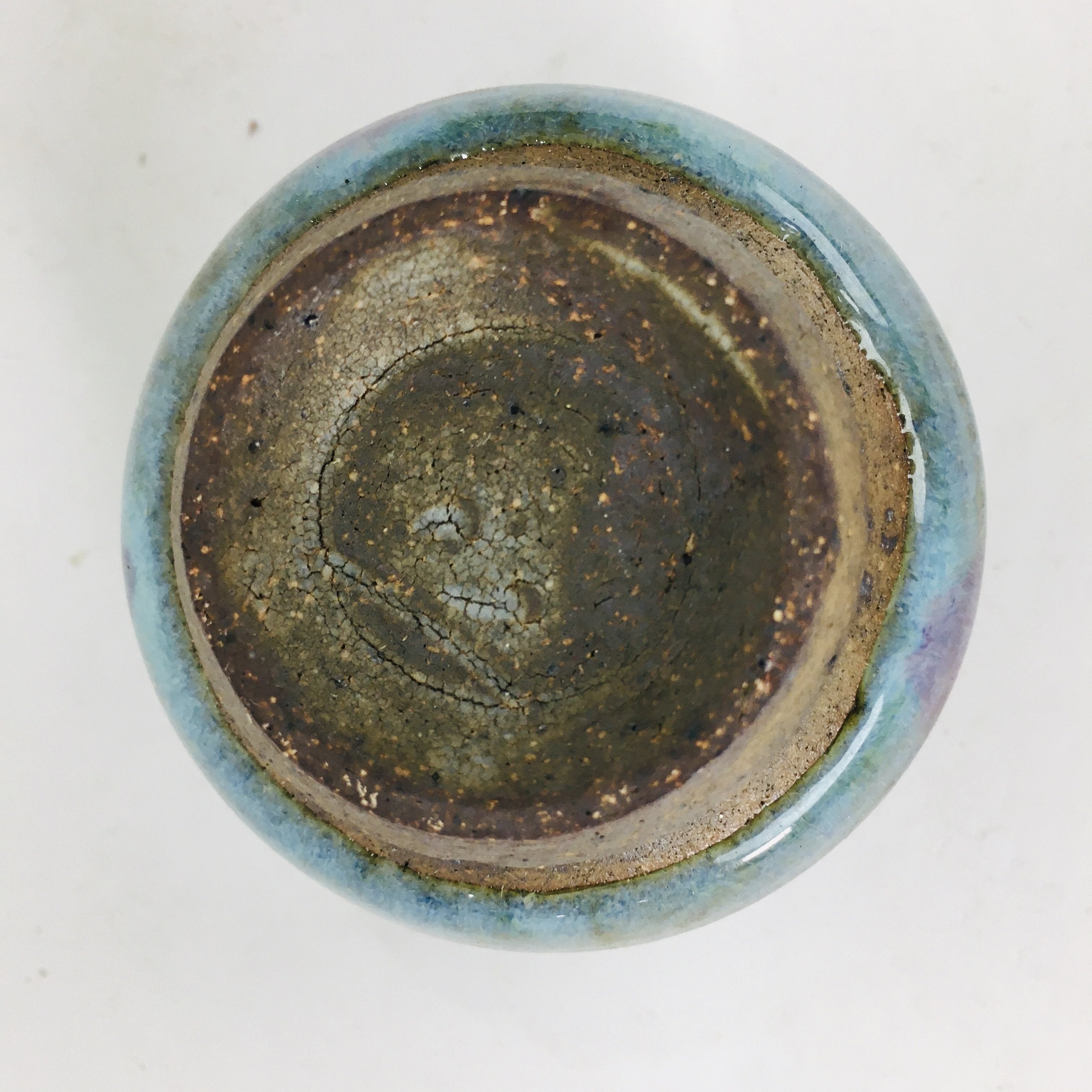 Japanese Ceramic Sake Cup Vtg Pottery Guinomi Ochoko blue Purple Glaze GU910