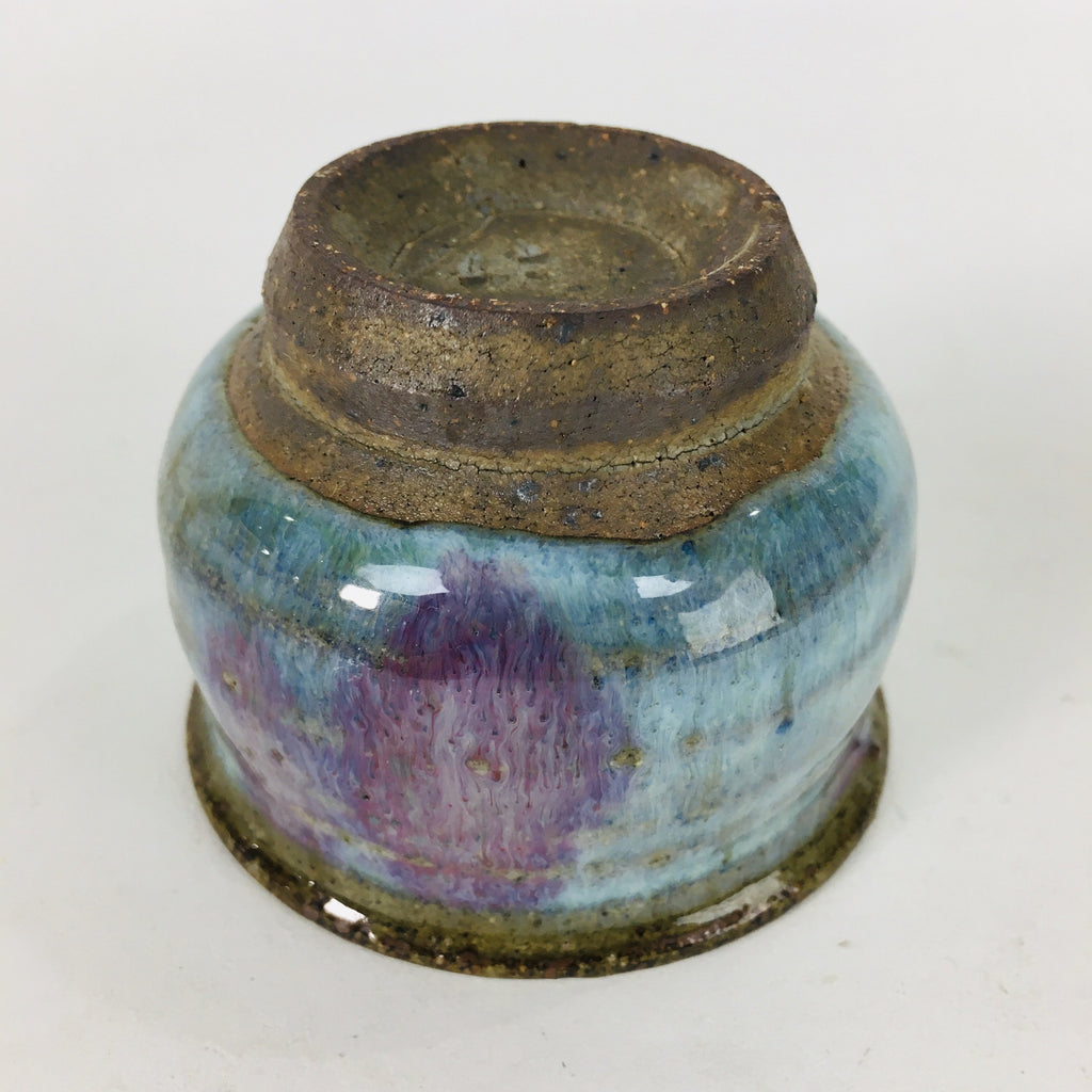 Japanese Ceramic Sake Cup Vtg Pottery Guinomi Ochoko blue Purple Glaze GU910