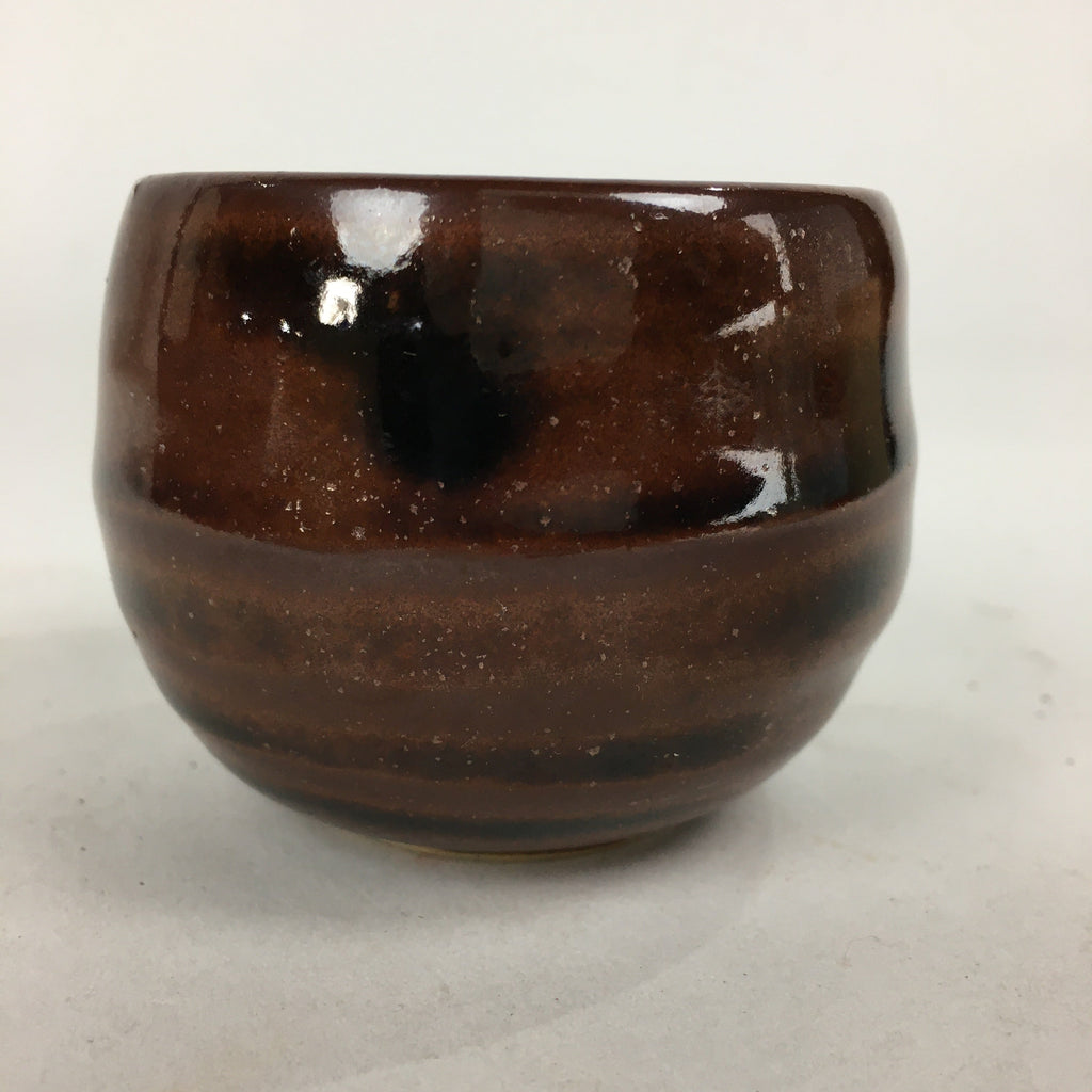 Japanese Ceramic Sake Cup Vtg Pottery Guinomi Sakazuki Ochoko Brown Stripe G4