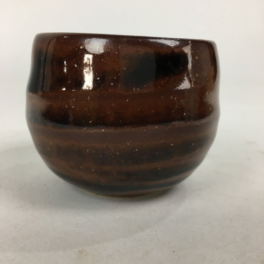 Japanese Ceramic Sake Cup Vtg Pottery Guinomi Sakazuki Ochoko Brown Stripe G4
