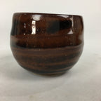Japanese Ceramic Sake Cup Vtg Pottery Guinomi Sakazuki Ochoko Brown Stripe G4
