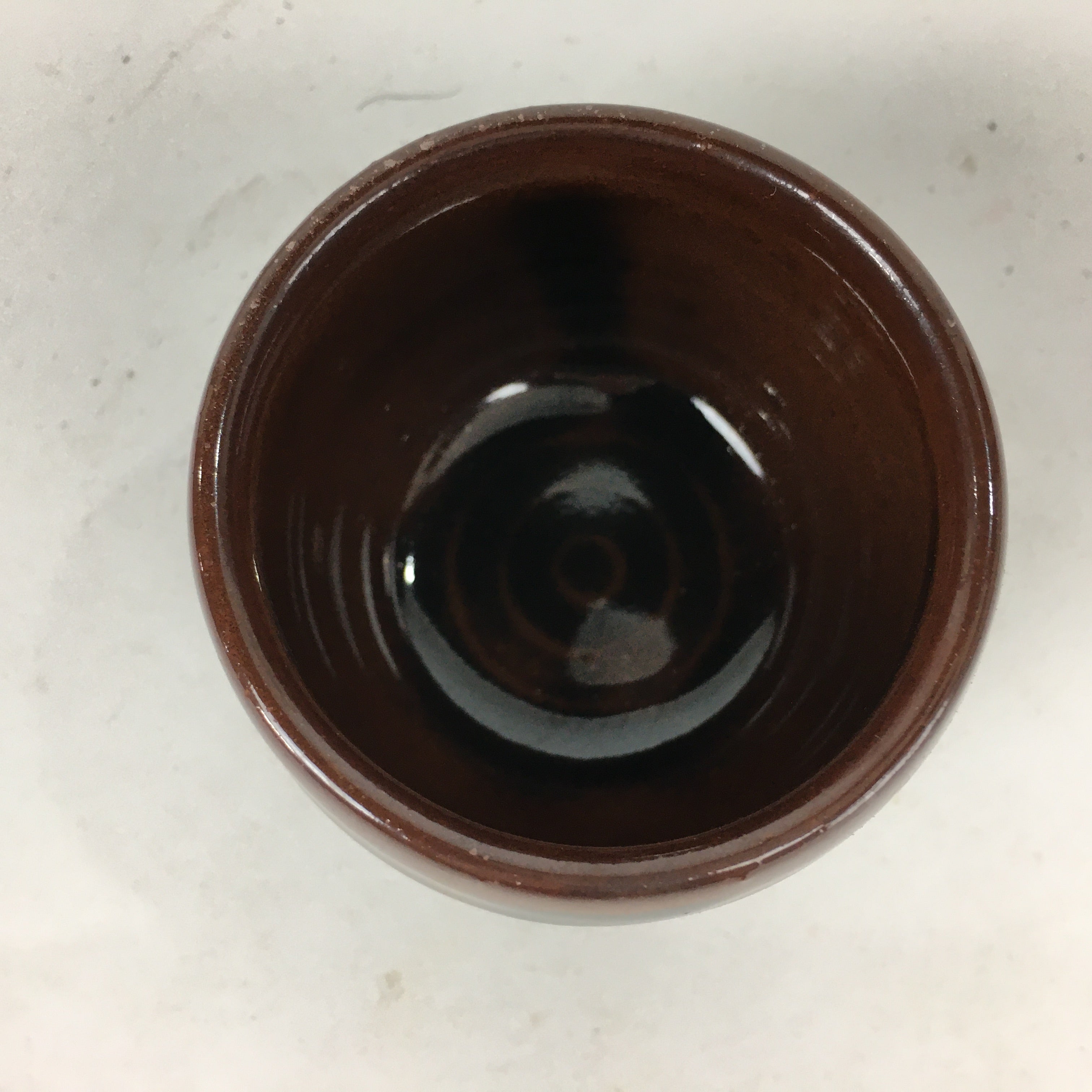 Japanese Ceramic Sake Cup Vtg Pottery Guinomi Sakazuki Ochoko Brown Stripe G4