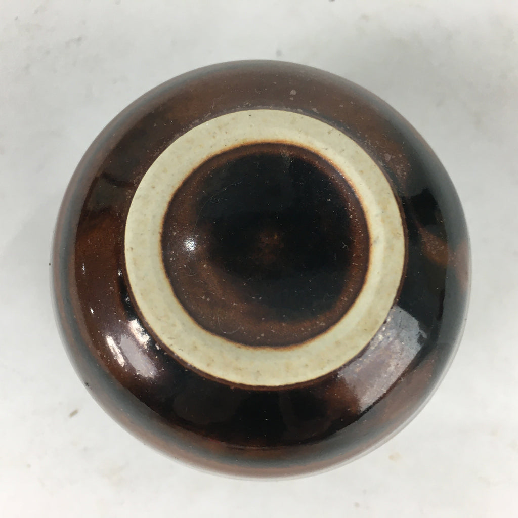 Japanese Ceramic Sake Cup Vtg Pottery Guinomi Sakazuki Ochoko Brown Stripe G4
