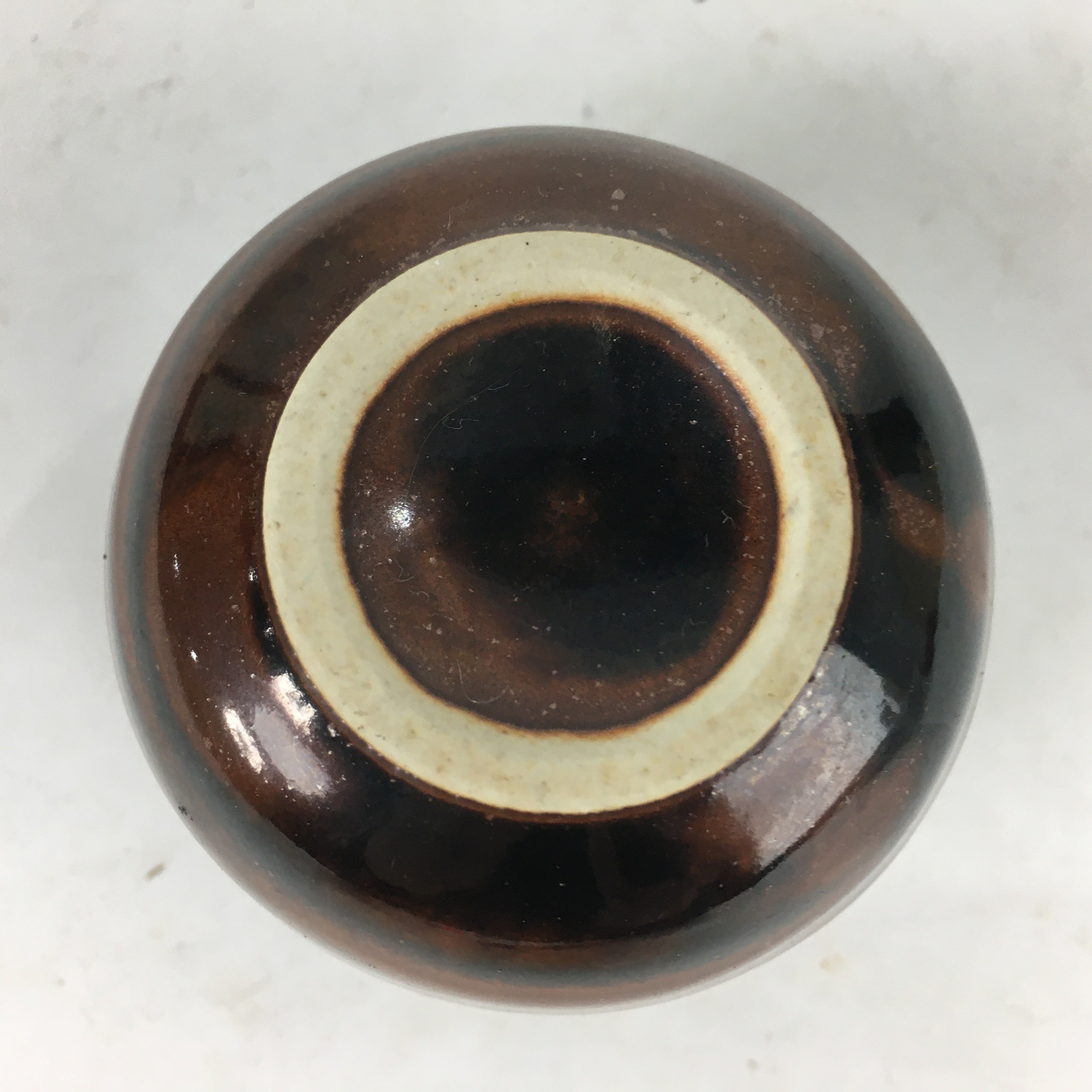 Japanese Ceramic Sake Cup Vtg Pottery Guinomi Sakazuki Ochoko Brown Stripe G4