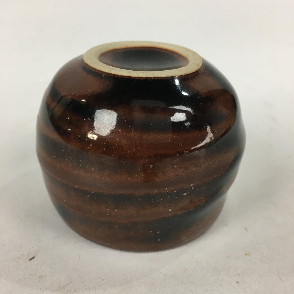 Japanese Ceramic Sake Cup Vtg Pottery Guinomi Sakazuki Ochoko Brown Stripe G4