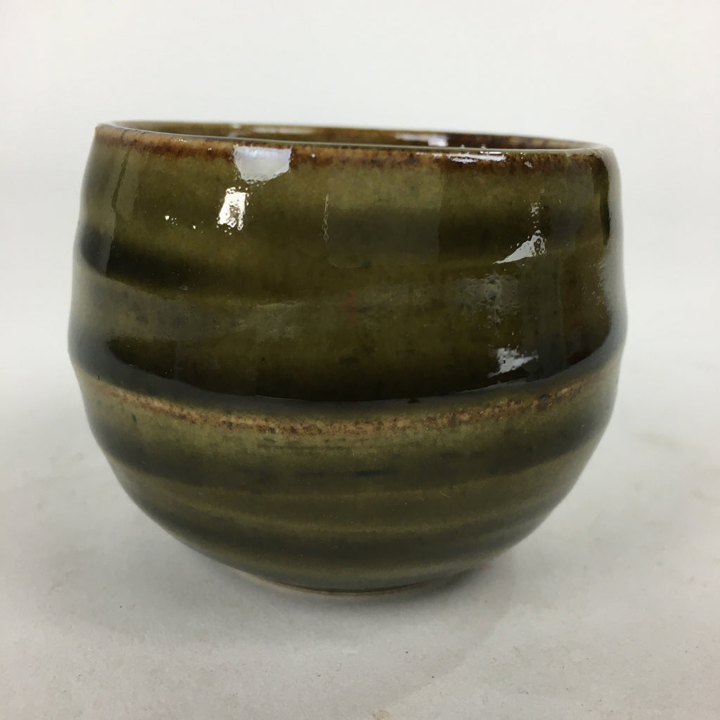 Japanese Ceramic Sake Cup Vtg Pottery Guinomi Sakazuki Ochoko Green Stripe G5