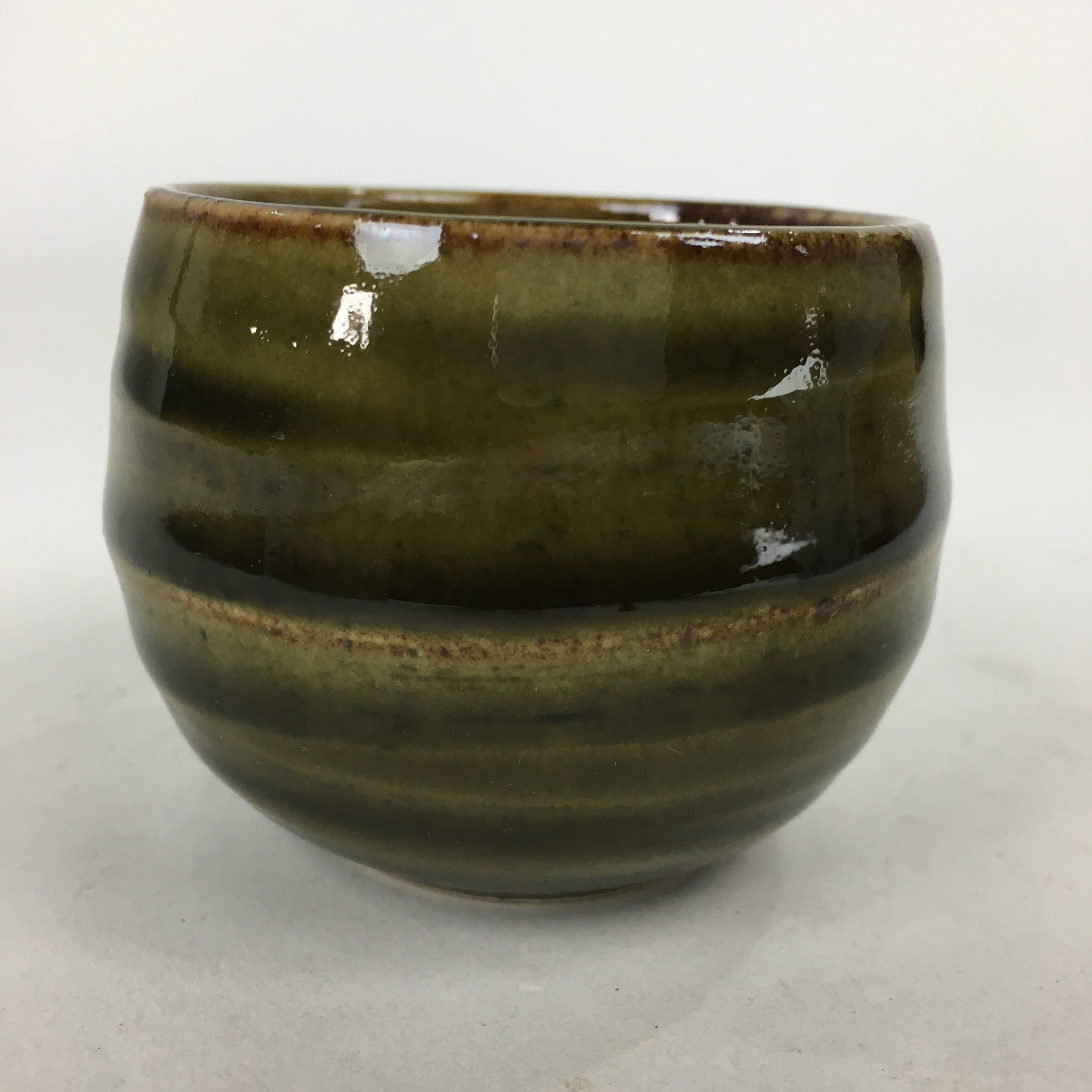 Japanese Ceramic Sake Cup Vtg Pottery Guinomi Sakazuki Ochoko Green Stripe G5